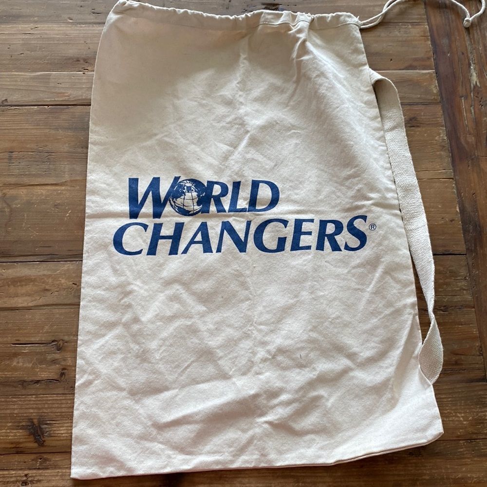 WORLD CHANGERS Logo Canvas Duffle Bag Large OVERSIZED 28x19” Draw String Vintage